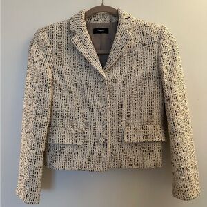 Theory tweed blazer. Size 00 Fitted and cropped. Ivory and black.